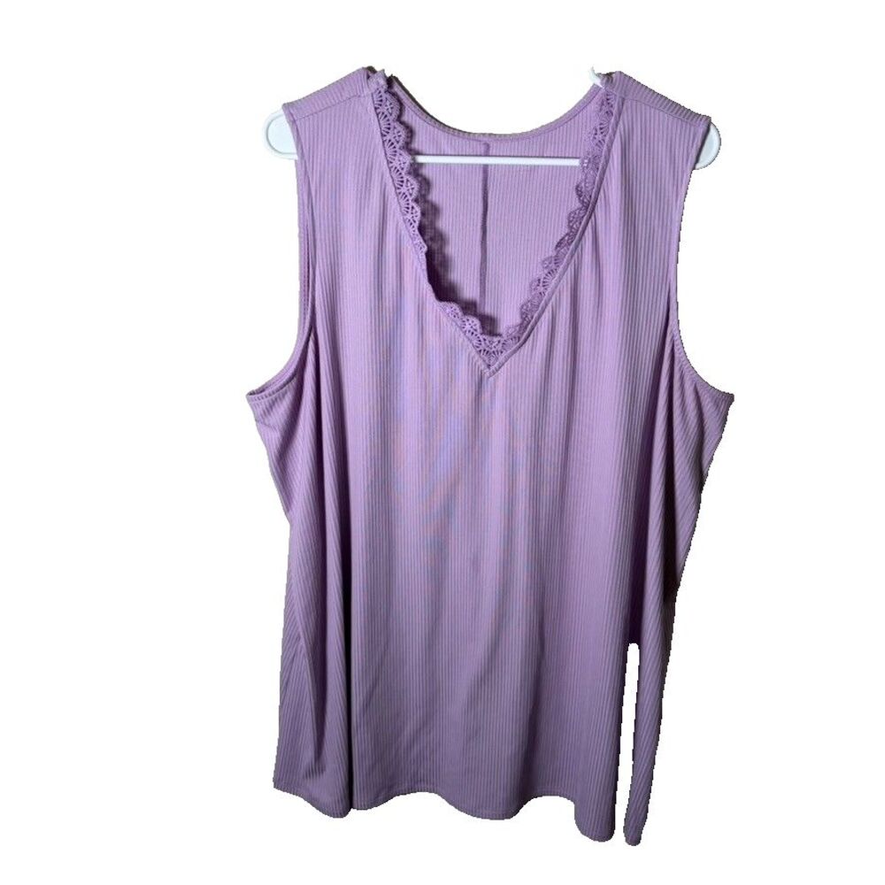 Lane Bryant Tank Top Women's 22/24 Purple Ribbed Lace V-Neck Sleeveless